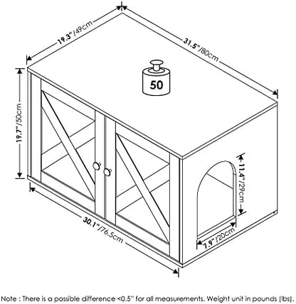Furinno PELI Cat Litter Box Enclosure, Farmhouse Hidden Litter Box Furniture - Image 5