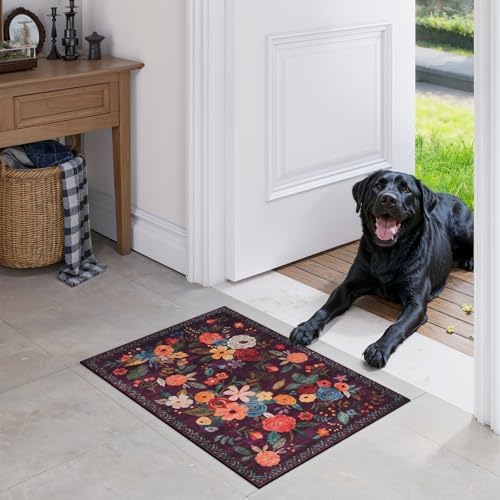 24x17 Inch Door Mat Indoor Entrance, Floral Area Rug Non Slip Purple - Image 6
