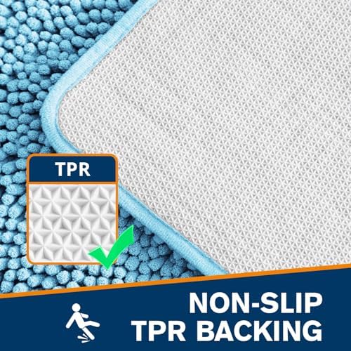 Chenille Bathroom Runner Rug 17"x47" Sky Blue, Plush Bath Mat - Image 5