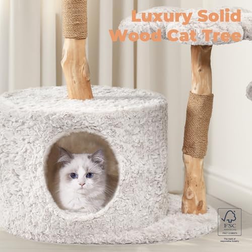 Easyego Modern Cat Tree, 39.9" Aesthetic Wood Cat Tree Tower - Image 2