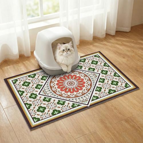 Bohemian Kitty Litter Mat 24"x17", Non-Slip Litter Box Mat, Washable Cat Litter by BLESWIN