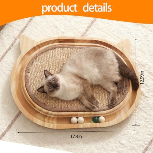Cat Scratcher with Ball Track, Wooden Sisal Cat Scratching Pad - Image 2