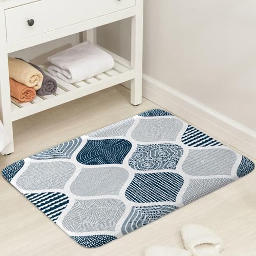 JAWO Blue and Grey Paisley Bath Mat - Image 3