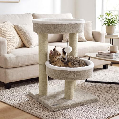 PETSITE 24-inch Small Cat Tree, 2 Comfy Cat Beds, and Interactive Hanging Ball by PETSITE