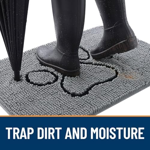 OLANLY Dog Door Mat for Muddy Paws 59x35, Paw Print Design Chenille Mud Mat - Image 2