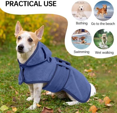 Dog Bathrobe, Fast Drying Coat, Super Absorbent Bath Towel Blue L - Image 5