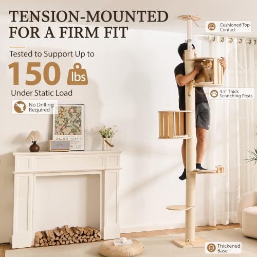 Floor to Ceiling Cat Tree, Adjustable 7.9-9.9 ft Tension Cat Tower - Image 4