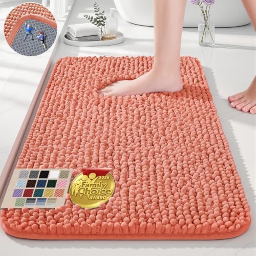 Ophanie Orange Bathroom Rugs 24x17, Soft Chenille Bath Mat, Non Slip Absorbent by Ophanie