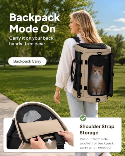 Backpackable Cat Carrier 17"x11"x11", Soft-Sided Collapsible Pet Carrier - Image 2