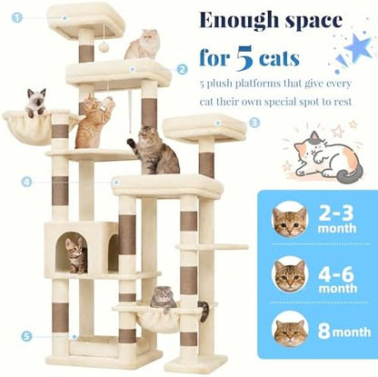 Hey-brother Cat Tree Tower, Wide Base, 5 Platforms - Image 4