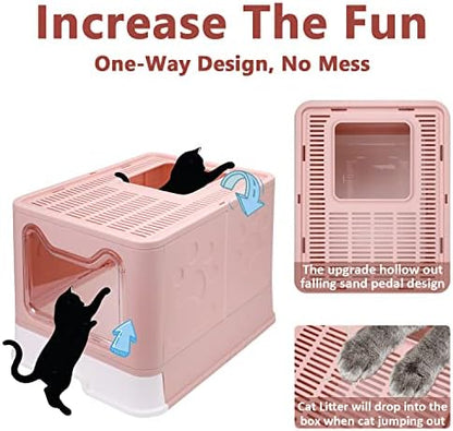 Foldable Cat Litter Box with Lid, Enclosed Potty, Large Top Entry - Image 3
