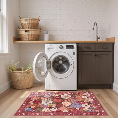 Red Floral Hallway Runner Rug 2x5 - Image 4