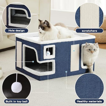 Large Cat Houses for Indoor Cats, Extra Wide Cat Cave Bed - Image 2