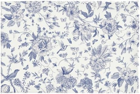 Giwawa Chinoiserie Flower Bath Rug Blue Leaves Bathroom Mat 16"x24" Soft Plush by Giwawa