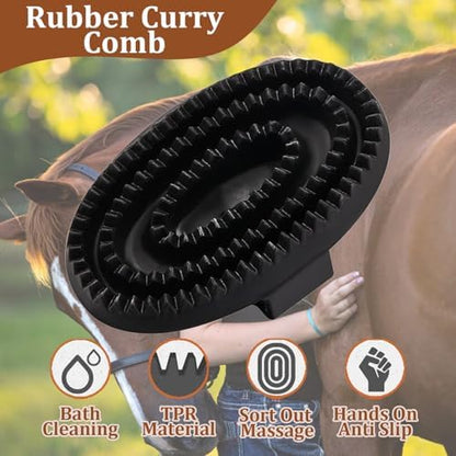 Curry Comb Kit, 6 Ring Curry Comb & Rubber Brush & Horse Grooming Mitts - Image 4