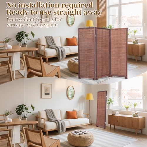 Bamboo Room Divider 3 Panel 47" H, 360°Rotating Feet Privacy Screen - Image 4