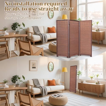 Bamboo Room Divider 3 Panel 47" H, 360°Rotating Feet Privacy Screen - Image 4