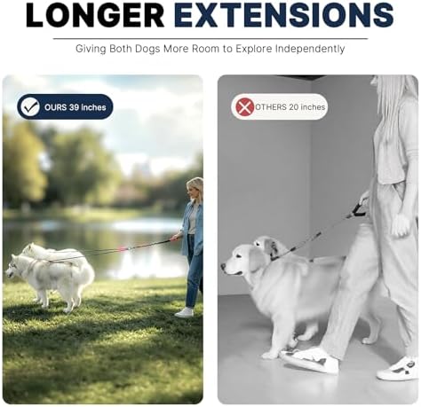 Pieviev Double Dog Leash for 2 Medium&Large Dogs, Longer Coupler, No Tangle - Image 4