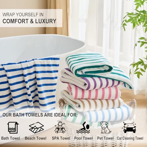 JML Microfiber Beach Towels, 4 Pack, Cabana Stripe Dark Green - Image 5