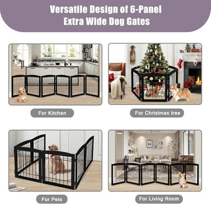 LZRS 6-Panel Extra Wide Wooden Freestanding Dog Gate: Foldable Solid Wood and - Image 6