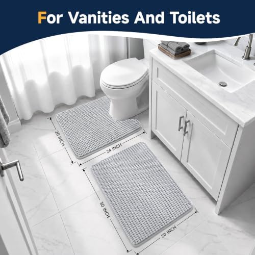 Ophanie Grey Bathroom Rugs Sets 2 Piece, Soft Chenille Bath Mat, Non Slip - Image 4