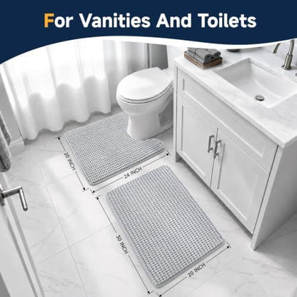 Ophanie Grey Bathroom Rugs Sets 2 Piece, Soft Chenille Bath Mat, Non Slip - Image 4