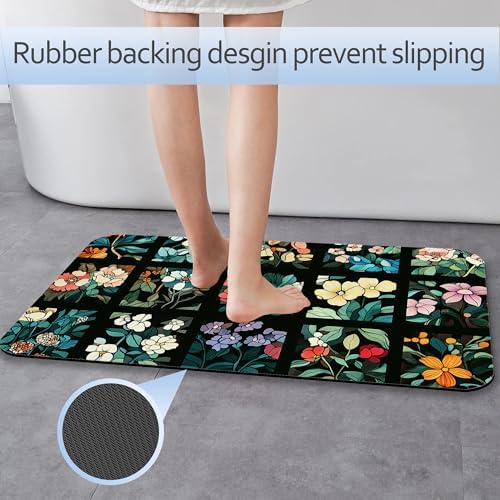 Bathroom Rug 29.5"x17", Groovy Abstract Flowers Bath Mat - Image 3