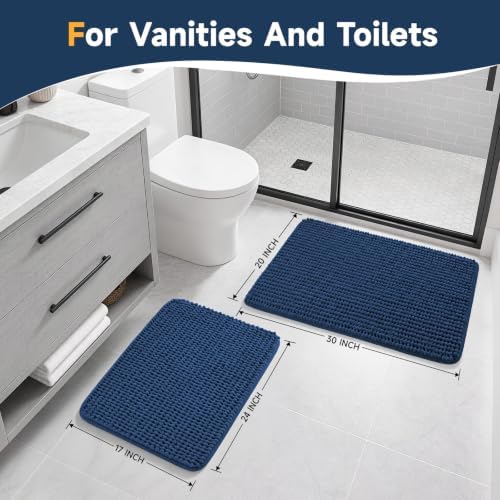Ophanie Navy Blue Bathroom Rugs Sets 2 Piece, Soft Chenille Bath Mat, Non Slip - Image 4