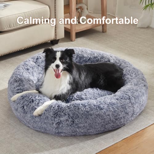 42 in Faux Fur Fluffy Donut Dog Bed - Image 2