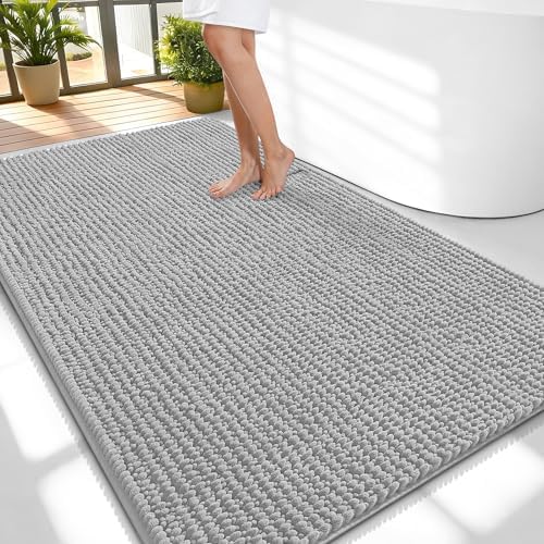 OLANLY Thick Chenille Large Bathroom Rugs Mats 59x35, Light Grey by OLANLY