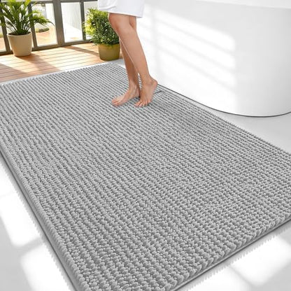 OLANLY Thick Chenille Large Bathroom Rugs Mats 59x35, Light Grey by OLANLY