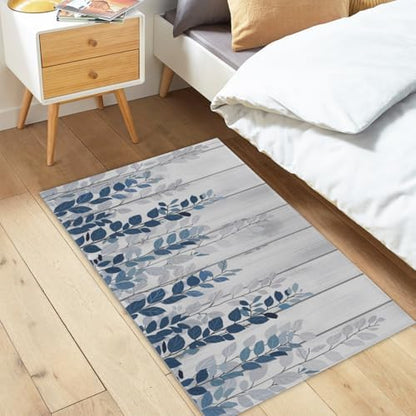 Giwawa Blue Eucalyptus Leaves Bath Rug Rustic Wood Bathtub Mat Absorbent Non - Image 2