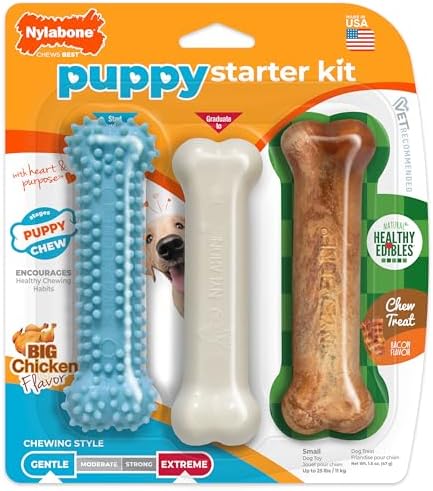 Nylabone New Puppy Starter Kit, Puppy Teething Toys, 3 Pack by Nylabone