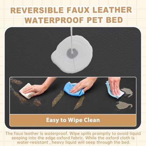 XXL Dog Bed Waterproof Washable, Wipeable Leather Large Crate Pad 48" Black - Image 2