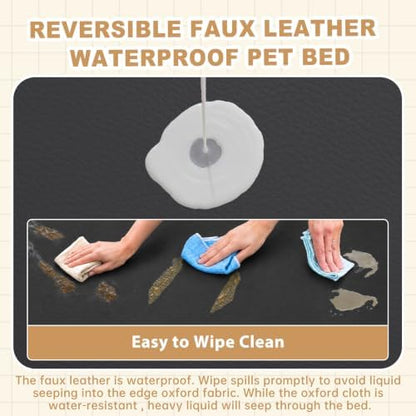 XXL Dog Bed Waterproof Washable, Wipeable Leather Large Crate Pad 48" Black - Image 2