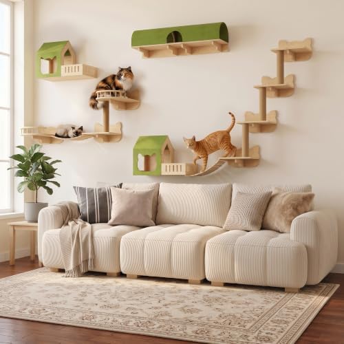 16-in-1 Cat Wall Shelves, Solid Pine Wood Cat Climbing System by HomeOfficePro