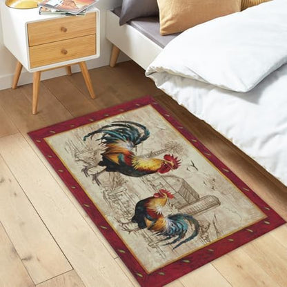 Giwawa Farm Rooster Bath Rug Red Rustic Chicken Bathroom Mat Absorbent Bath - Image 2