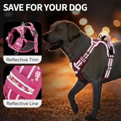 HEELE Dog Harness, Reflective, No Pull No Choke, Flower Rose - Image 2