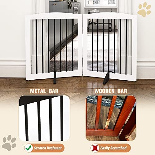 PUPETPO Freestanding Pet Gate for Dogs, Foldable Wooden Dog Gate for House - Image 4