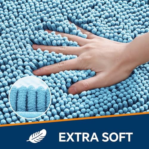 Chenille Bathroom Runner Rug 17"x47" Sky Blue, Plush Bath Mat - Image 3