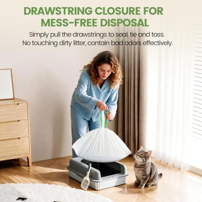 Feisco 20 Counts Drawstring Cat Litter Box Liners, Thick Heavy Duty Cat Litter - Image 3