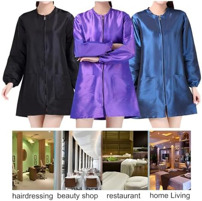 TOPTIE Salon Jacket with Long Sleeve, Unisex Satin Grooming Smock - Image 4