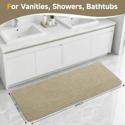 Ophanie Beige Bathroom Runner Rugs 60x20, Soft Chenille Bath Mat, Non Slip - Image 2