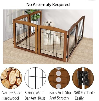 LZRS 6-Panel Extra Wide Wooden Freestanding Dog Gate: Foldable Solid Wood and - Image 3