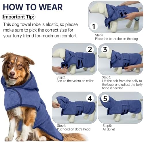 Dog Bathrobe, Fast Drying Coat, Super Absorbent Bath Towel Blue L - Image 6