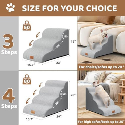 Zerbuger Dog Ramp and Stairs for Bed, Light Grey 3 Steps 16" H - Image 2