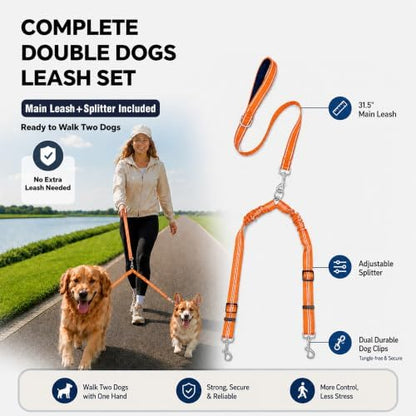 Double Dog Leash Padded Handle 360°Swivel No Tangle Dual Leash - Image 2