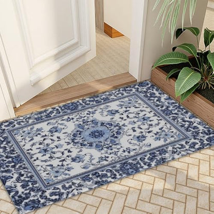 Giwawa Boho Floral Bath Rug Blue Leaves Soft Absorbent Bath Carpet 24x35 Inch - Image 7