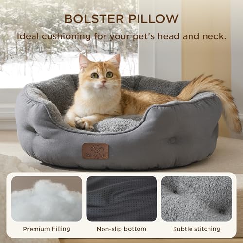 Bedsure Self Warming Cat Bed, Round Washable Small Dog Bed, 20In Grey - Image 4