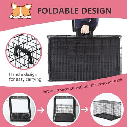FDW | 45" Foldable Metal Dog Crate | Black | Cage - Image 6